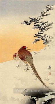 faisanes en la nieve Ohara Koson japonés Pinturas al óleo